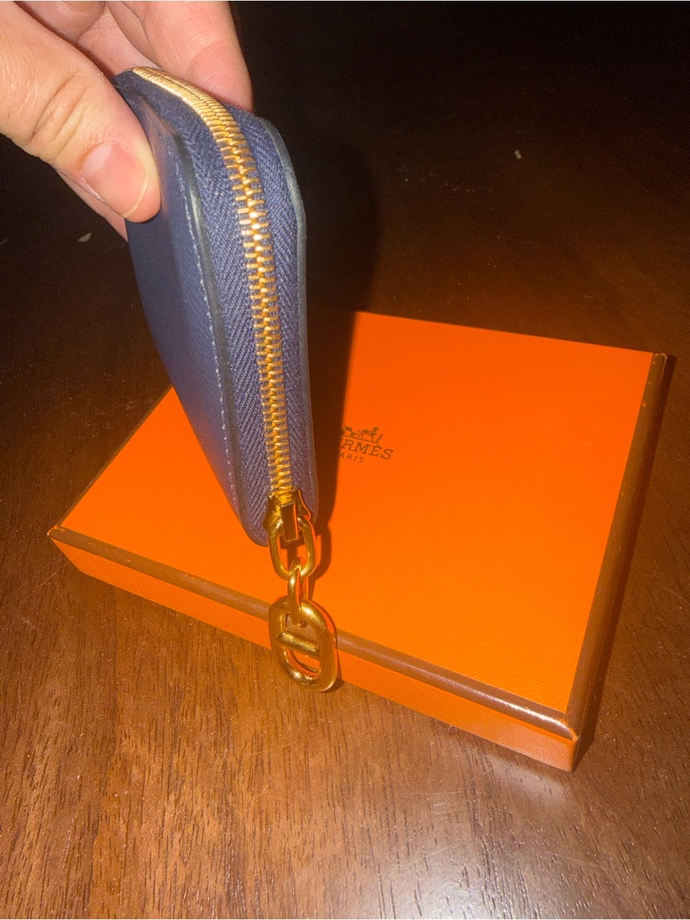 Hermes Zipengo II Chaine D’Ancre Compact Card Holder Blue (mint condition)